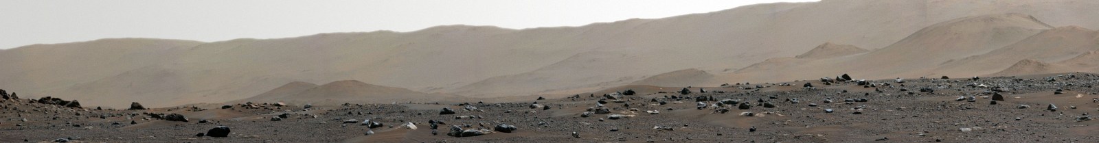 Rocky Martian terrain below the rim of Jezero crater
